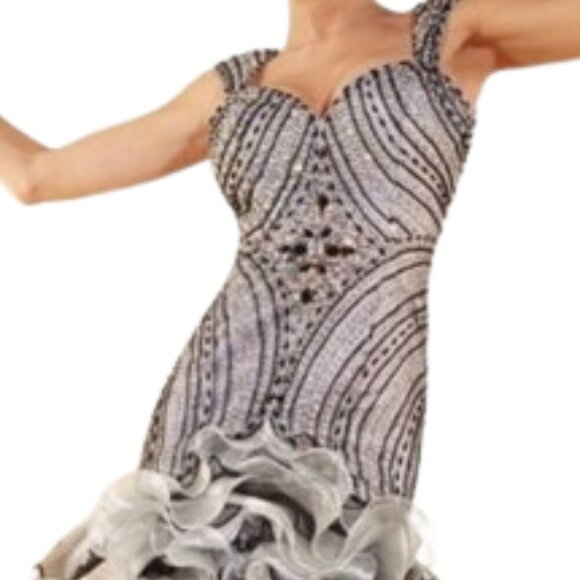 NWT Panoply 14639 Glitter Tulle & Metallic Organza Prom Dress Steel Size 8 - Picture 3 of 6
